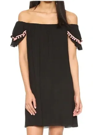 Misa Los Angeles Dreya Pom Pom Gauze Mini Dress Black‎ thumbnail 1