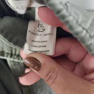 Happily Grey Olive Green Elastic Waist High Rise Cotton Wide Leg Pants Sz Small thumbnail 4