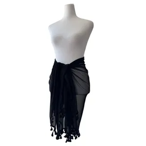 NWT Lulus Sheer Black Tasseled Versatile Shawl Scarf Sarong Cover-Up thumbnail 5
