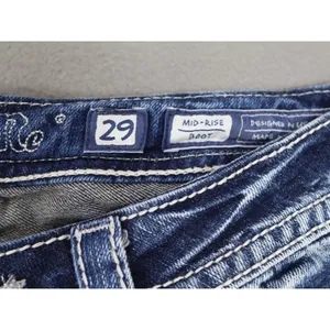 Miss‎ Me Womens Mid Rise Boot Jeans 29x28.5 Rhinestone Embroidery Denim Cross thumbnail 5