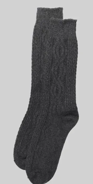 American Trench Wool and Silk Cable Knit Sock, Charcoal, size 6-10, NWT thumbnail 1