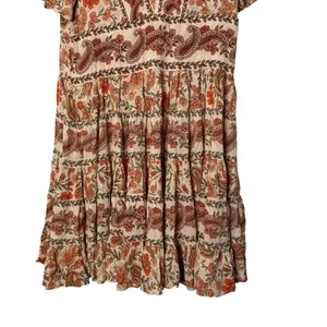 BOHO Paisley Babydoll Mini‎ Dress Size XS Orange Ruffle Festival Western Cottage thumbnail 4