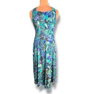 90s‎ All That Jazz Floral Maxi Dress Open Cross Back Blue Green Romantic Fairy thumbnail 5