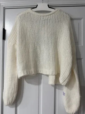 Reserved Women’s Cream Open Front Knit Cardigan with Lilac Floral Detail Size S thumbnail 11