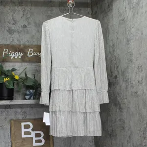 NWT 1. STATE Womens Metallic Crinkled Tiered V-Neck Dress Silver Gray / Gold XS thumbnail 5