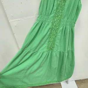 April Cornell Gauze Crochet Lace Trim Tiered Midi Dress Cotton‎ Green Women's M thumbnail 5