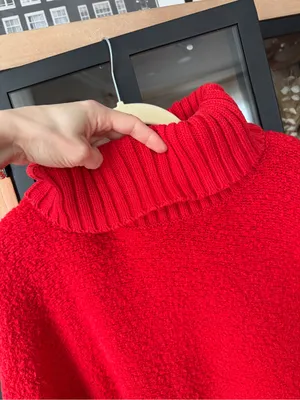 Aerie turtleneck boucle sweater textured red wool oversized rib knit tunic thumbnail 5