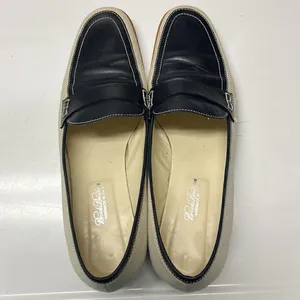 Brooks Brothers Beige Navy Twill and Leather Classic Slip-On Loafers- Size 8 thumbnail 2