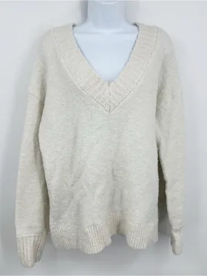 Aerie Cream V Neck Sweater Size Medium Oversized Boho thumbnail 9