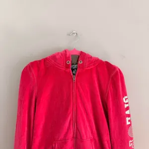 Y2k Pink Victoria'S Secret Rhinestone Embellished Velour Fur Hood Zip Up Jacket thumbnail 2