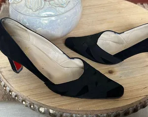 Christian Louboutin Black Suede Leather Bandage Red Bottoms Pumps Size 38 thumbnail 1