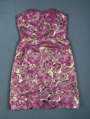 Lilly Pulitzer Raya Strapless Pink Floral/metallic gold Brocade Dress Size: 0 thumbnail 1