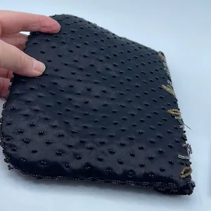 Vintage Y2K satin beaded black clutch. Snap front thumbnail 3