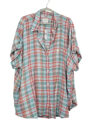 American Eagle Oversized Plaid Linen Blend Button Down Shirt XXL Short Sleeve thumbnail 1