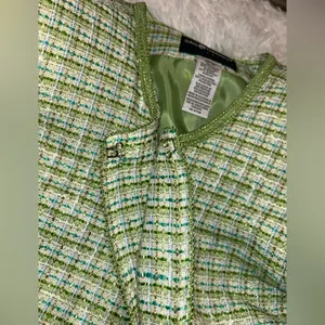 Sag Harbor tweed jacket green blue plaid open front jacket one hook blazer 12P thumbnail 6