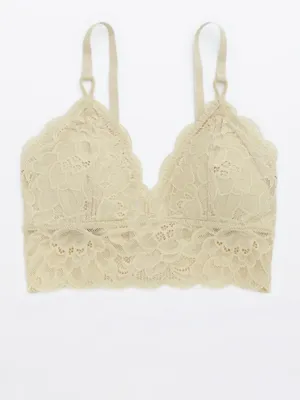 Aerie Triangle Bralette w Padding and Lace New Blooms Size XL Feminine Neutral thumbnail 3