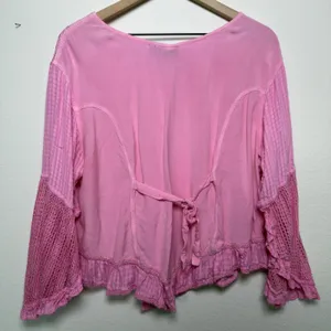 VTG 90s Women Indie Fairy‎ Embroidered Crochet Top XL Pink Flare Western Boho thumbnail 10