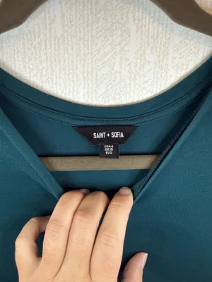 Saint + Sofia Teal Green Tiered Maxi Dress Short Sleeve Size 6 thumbnail 4
