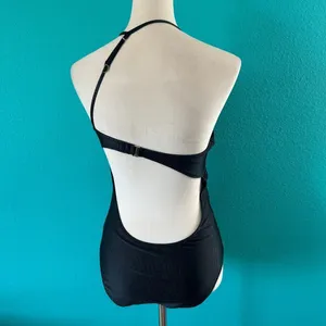 NWT Aerie Shine Rib One Shoulder Full Coverage One Piece Swimsuit Black Size M thumbnail 5