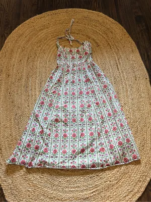 HILL HOUSE The Fleur Midi Dress Green Floral Block Stripe Size Small thumbnail 3