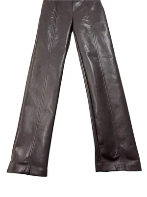 Wilfred Chocolate Brown Faux Leather Straight Leg Trouser Pants Size 4 Womens thumbnail 4