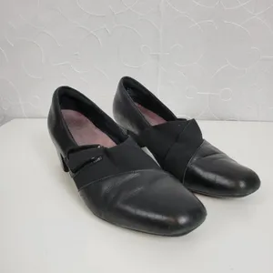 Clarks Womens Shoes Size 7.5 Black Leather Sugar Spice Heeled Slip On Pumps thumbnail 5