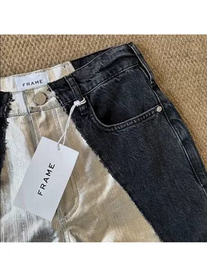 NWT FRAME Pieced Metallic Silver Black Straight Leg Jeans Size 26 Retail $448 thumbnail 16