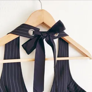 Crown of ❤️5, Open Back Striped Vest, Black thumbnail 3
