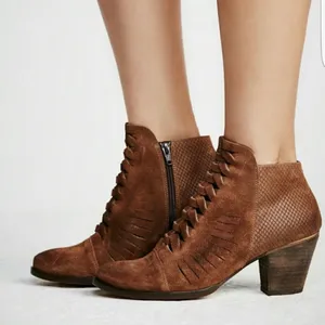 Free People Loveland Ankle Boot Size 39 US 9 Brown Suede Snake Embossed Boho thumbnail 12