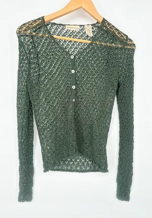Vintage Apostrophe Y2K Mesh Knit‎ Cardigan Sweater S Green Forest Fairy Grunge thumbnail 1