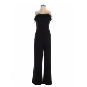 The Noli Shop Black Jumpsuit Feather Trim Strapless Small Glam Party Chic thumbnail 2