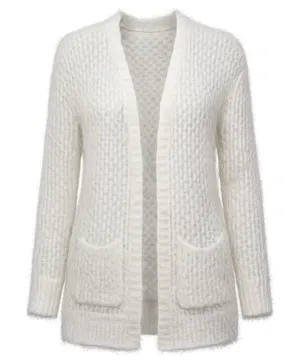 Mudd Fluffy Eyelash Knit Cardigan XS Cream Cozy Soft Girl Open Front Cottagecore thumbnail 1