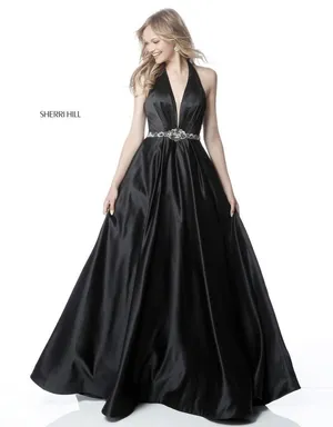 NWT Sherri Hill 51588 Black Halter Ball Gown Beaded Waist‎ Dress Size 2 $598 thumbnail 1