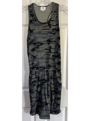 Sundry Camo Racerback Tank Dress Drawstring Waist Pockets Women's Size 1 Small thumbnail 2