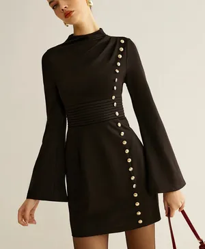 Commense Stand Collar Cinched Short Dress size small Black thumbnail 1