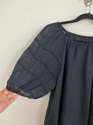 J. Crew Black Puff Sleeve Ramie Top Size Medium thumbnail 4