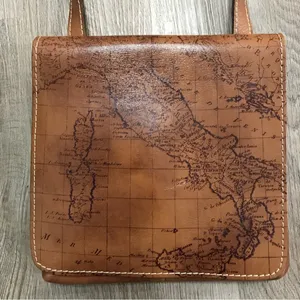 Patricia Nash Italian Leather Brown Old World Map Print Crossbody Bag Purse thumbnail 4