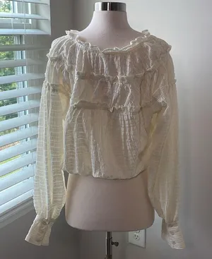 Free People Hailey Ivory Blouse Long Sleeve Crop thumbnail 6