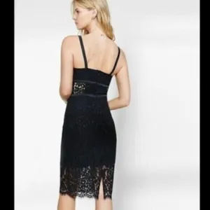 NEW SZ 0 XS Express PIPED LACE SHEATH DRESS BLACK Career work knee length thumbnail 6