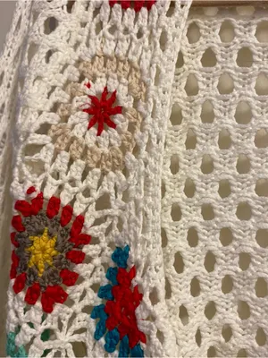 Debut Womens S Small Cardigan White Crochet Granny Squares Boho Festival Cottage thumbnail 4