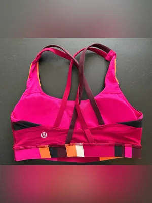 Lululemon Sports Bra Women's Size 4 Pink Orange Striped Active Wear Yoga Stretch thumbnail 2