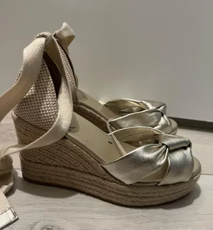 Cole Haan Gold Cream Tan Cloudfeel Hampton Wedge Platform Lace Up Sandal thumbnail 9