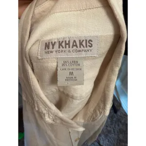 NY&C NY Khakis Neutral Striped Linen Blend Button-Down Shirt Minimalist Coastal thumbnail 6