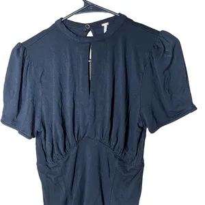 Free People Black Keyhole Neckline Short Sleeve Womens Top‎ Size M thumbnail 3