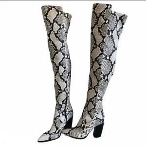 Vince‎ Camuto Cottara Boots Womens 7M Snakeskin Over The Knee Pointed Block Heel thumbnail 2
