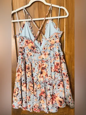 Altar'd State Floral Ruffle Tiered Sundress in Light Blue and Coral thumbnail 5