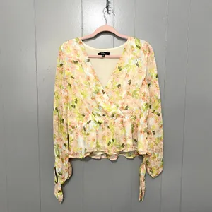 Lulus Spring Vibes White Floral Print Cutout Long Sleeve Peplum Top XL thumbnail 3