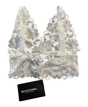 PrettyLittleThing White Lace Bralet Women US 8 Boho Coquette Floral Scalloped thumbnail 1