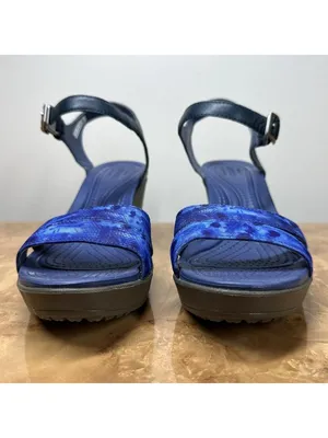 Crocs Leigh II Graphic Blue Ankle Strap Wedge Sandals Women's 8 Comfort thumbnail 2