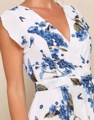 Lulus French Countryside White Floral Print High-low Dress White & Bl thumbnail 5